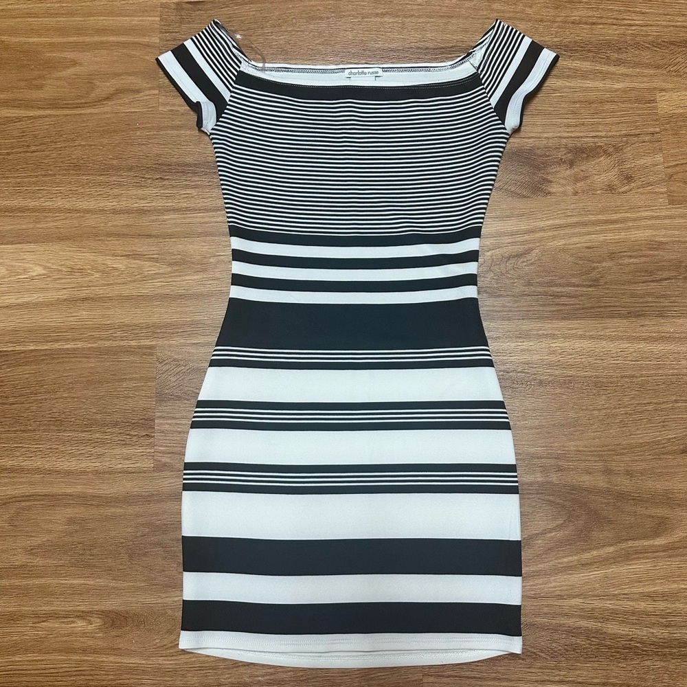Charlotte Russe - Women's Black and White Bodycon Mini Dress - Size S